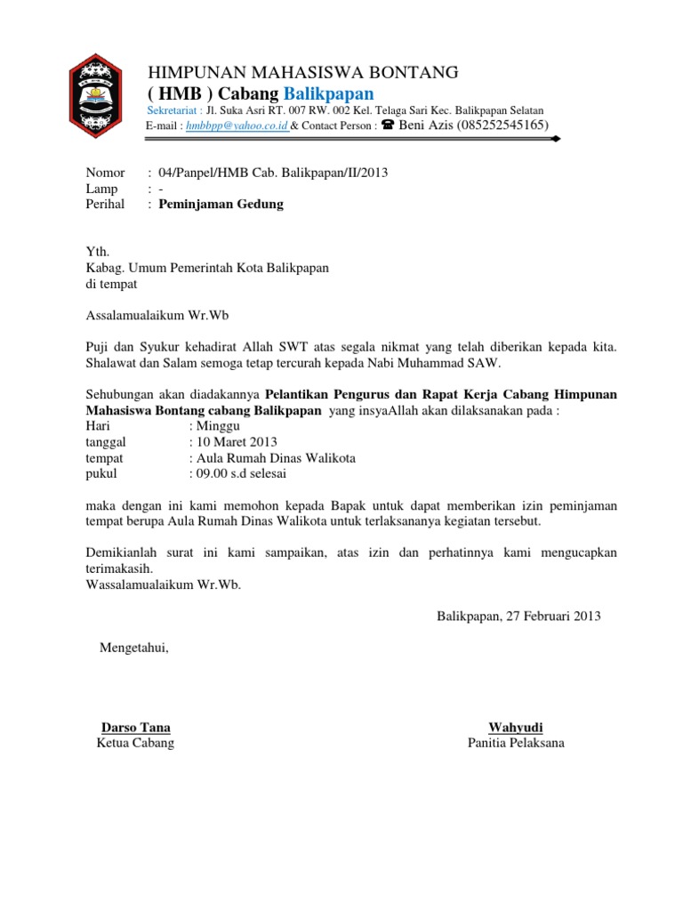 Surat Peminjaman Gedung Dinas