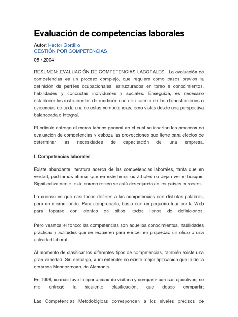 Evaluación de Competencias Laborales | PDF | Crecimiento personal y ...