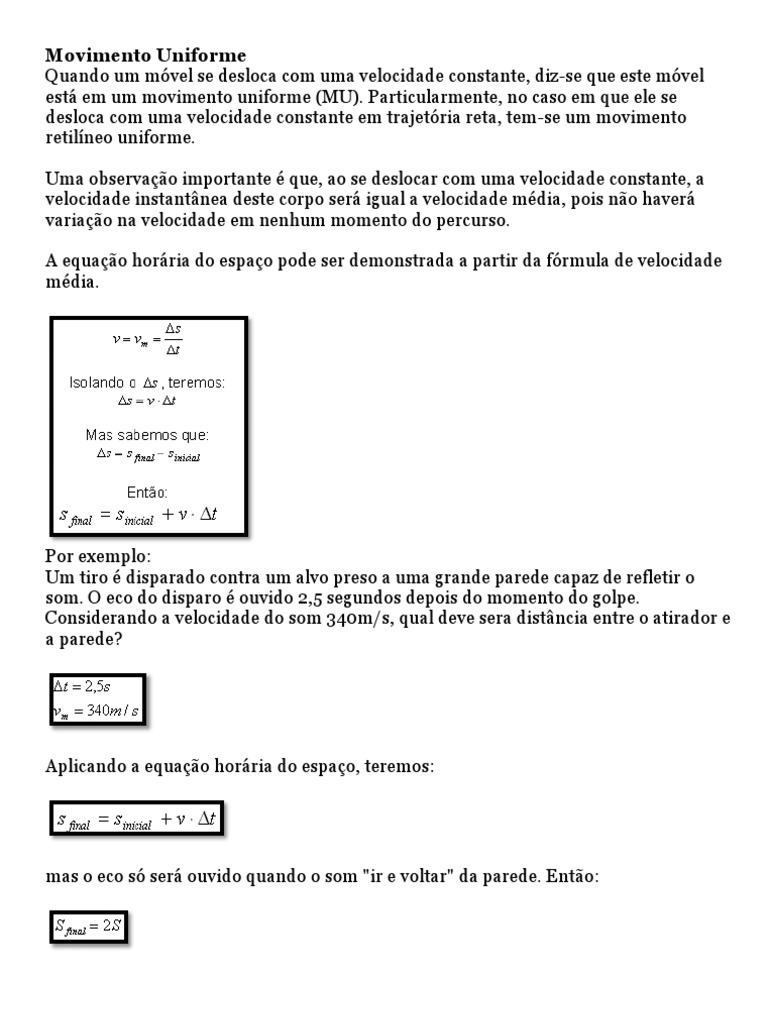 Trabalho Mru e Mruv | PDF | Velocidade | Deslocamento (vetor)