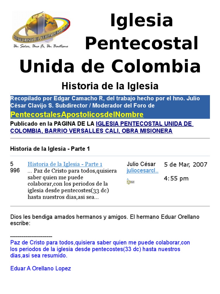 Historia de la Iglesia Pentecostal en Colombia | PDF | Iglesia Católica ...