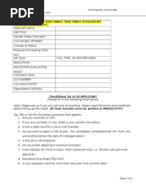 1 H1B Checklist Filing  - Copy