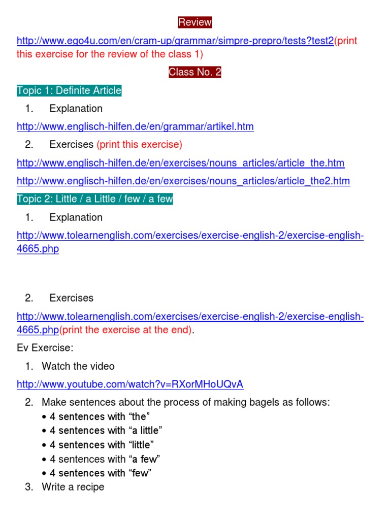 Print This Exercise For The Review of The Class 1 | PDF