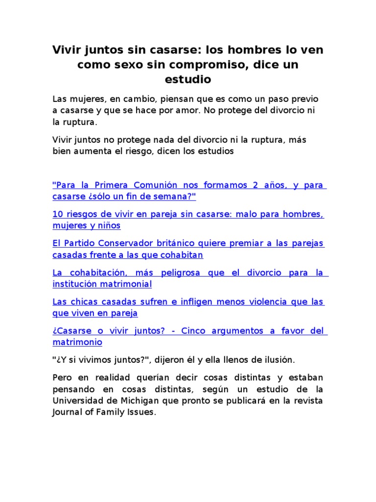 Vivir Juntos Sin Casarse PDF Matrimonio Divorcio