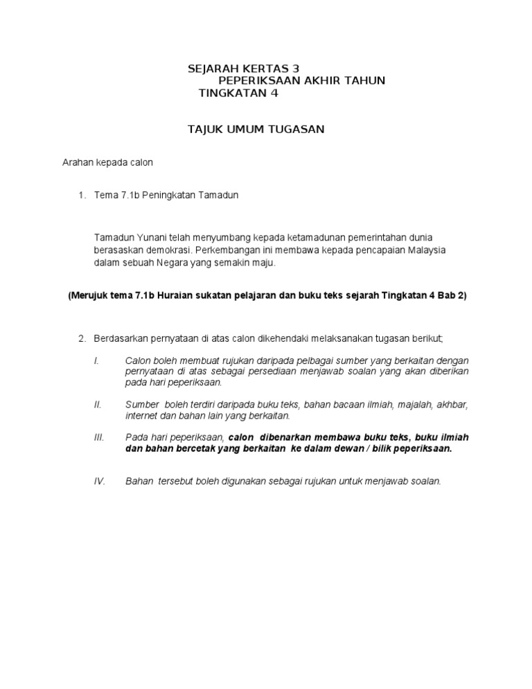 Tajuk Umum Tugasan Sejarah Kertas 3 Ting 4 Pep Akhir Tahun Pdf