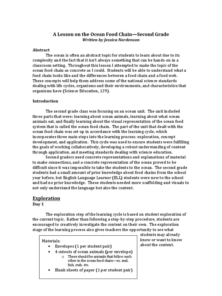 The Ocean Food Chain, Lesson Plan, Grade 2 | PDF | Learning Theory
