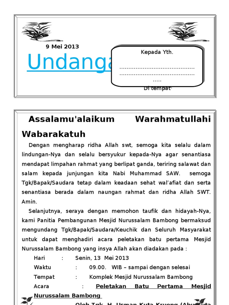 Undangan Peletakan Batu Pertama