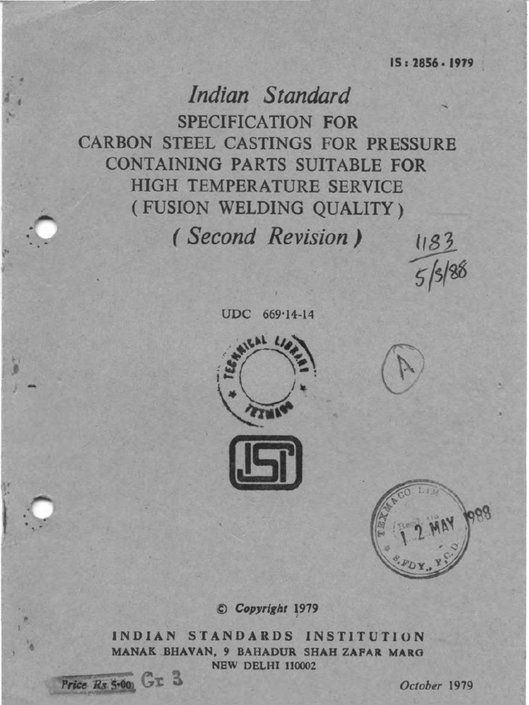 Is 2896 1979 Pdf Casting Metalworking Steel