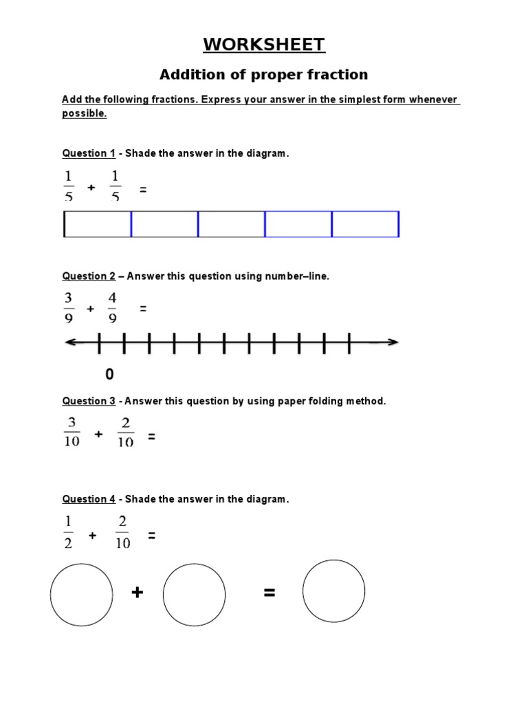 Worksheet: Addition of Proper Fraction | PDF