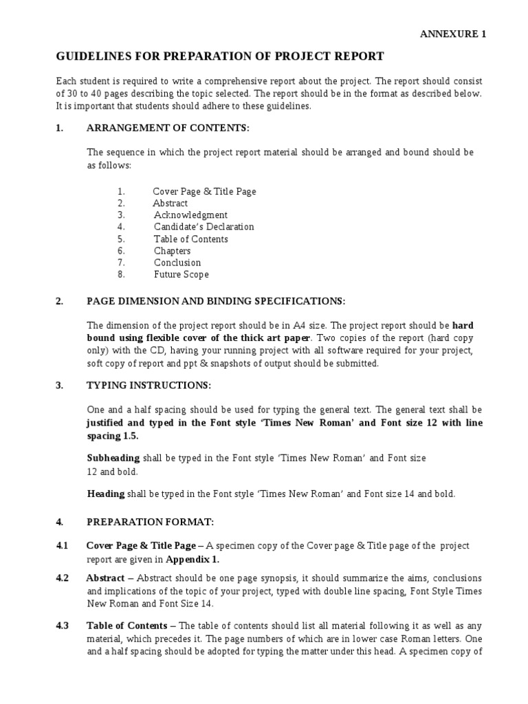 Major Project Report Format Cs It Abstract Summary Times New