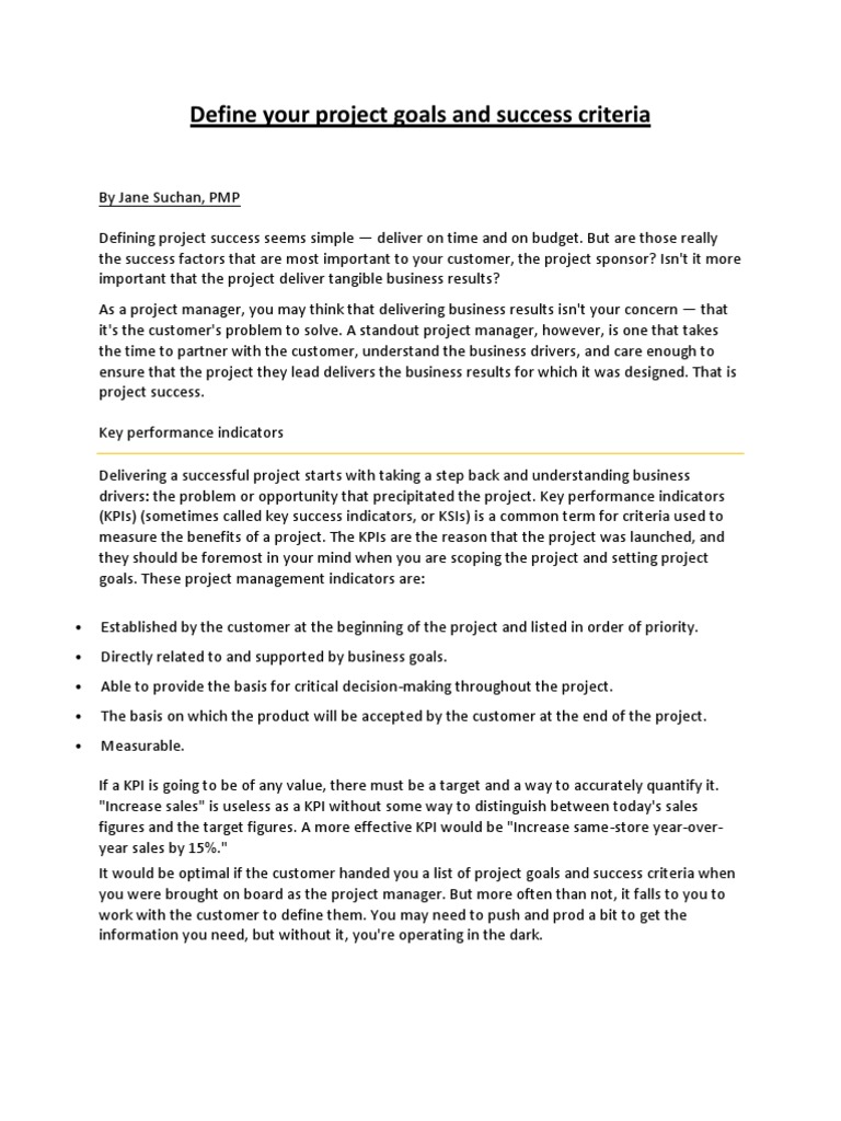 Defining Project Success Criteria | PDF | Performance Indicator ...