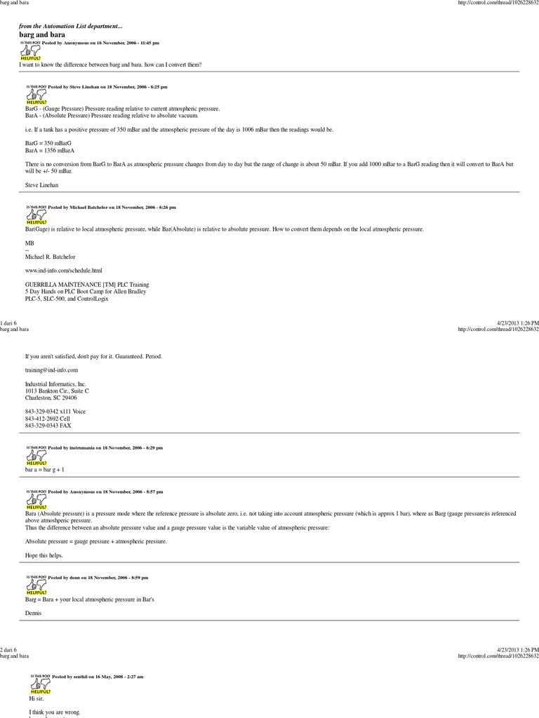 Barg and Bara Pressão Medição de Pressão