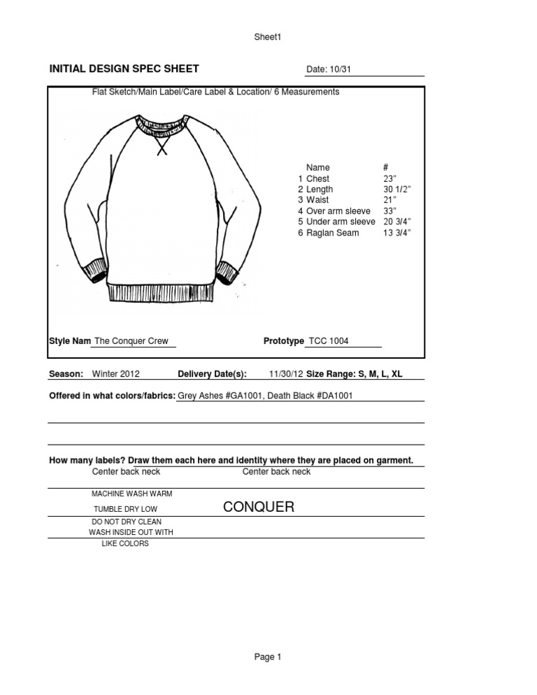 Conquer Crew Design Spec Sheet | PDF
