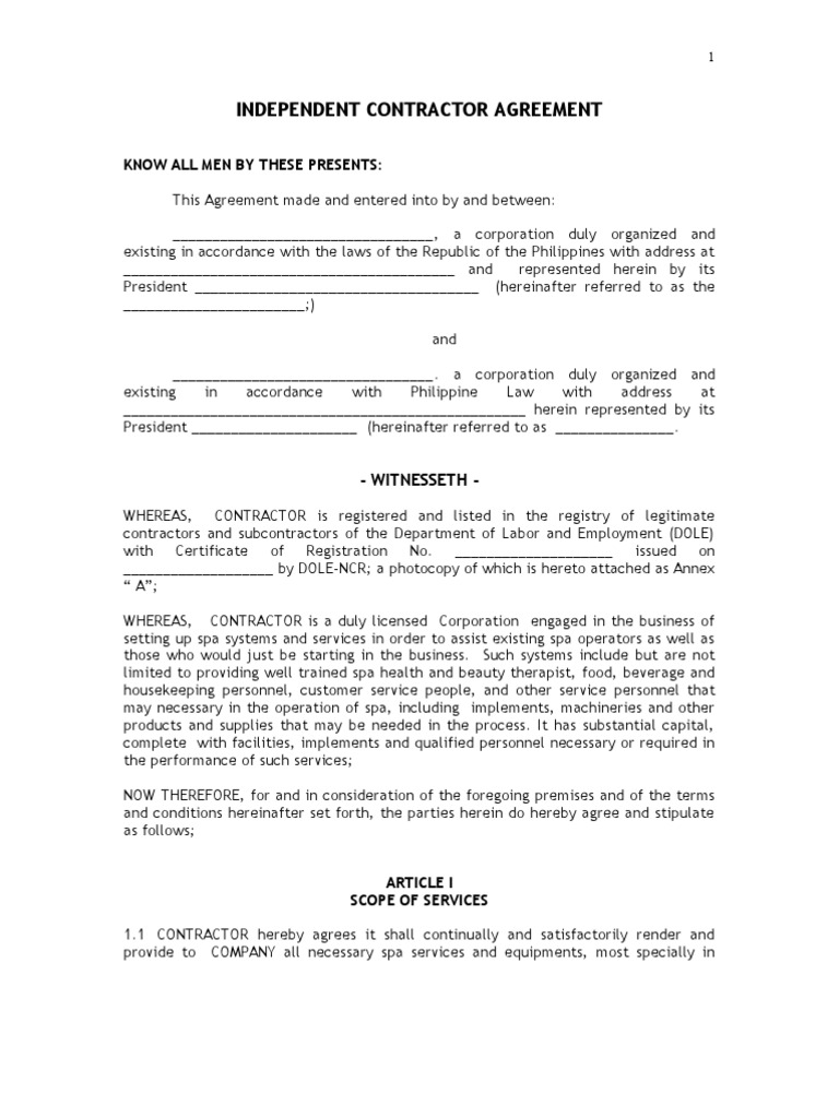 Independent Contractor Agreement Philippines | PDF | Law Of Agency ...