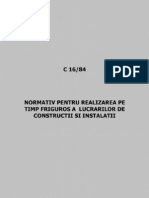 C 16-84 Normativ Pentru Relizarea Pe Tinp Friguros a Lucrarilor de Constructii Si Instalatii