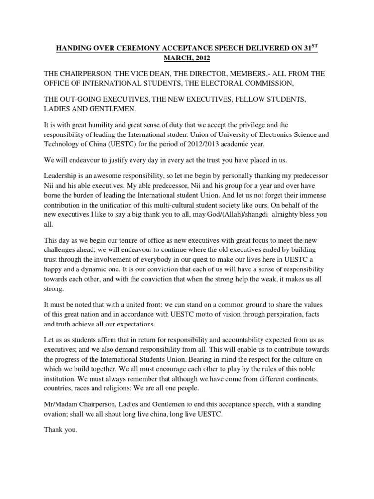 Acceptance speech after election image