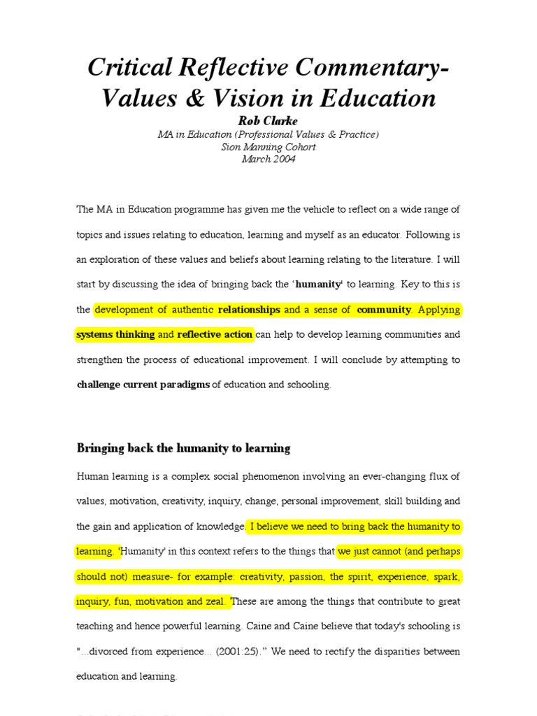 Values Vision in Education Managing Learning For Achievement | PDF ...