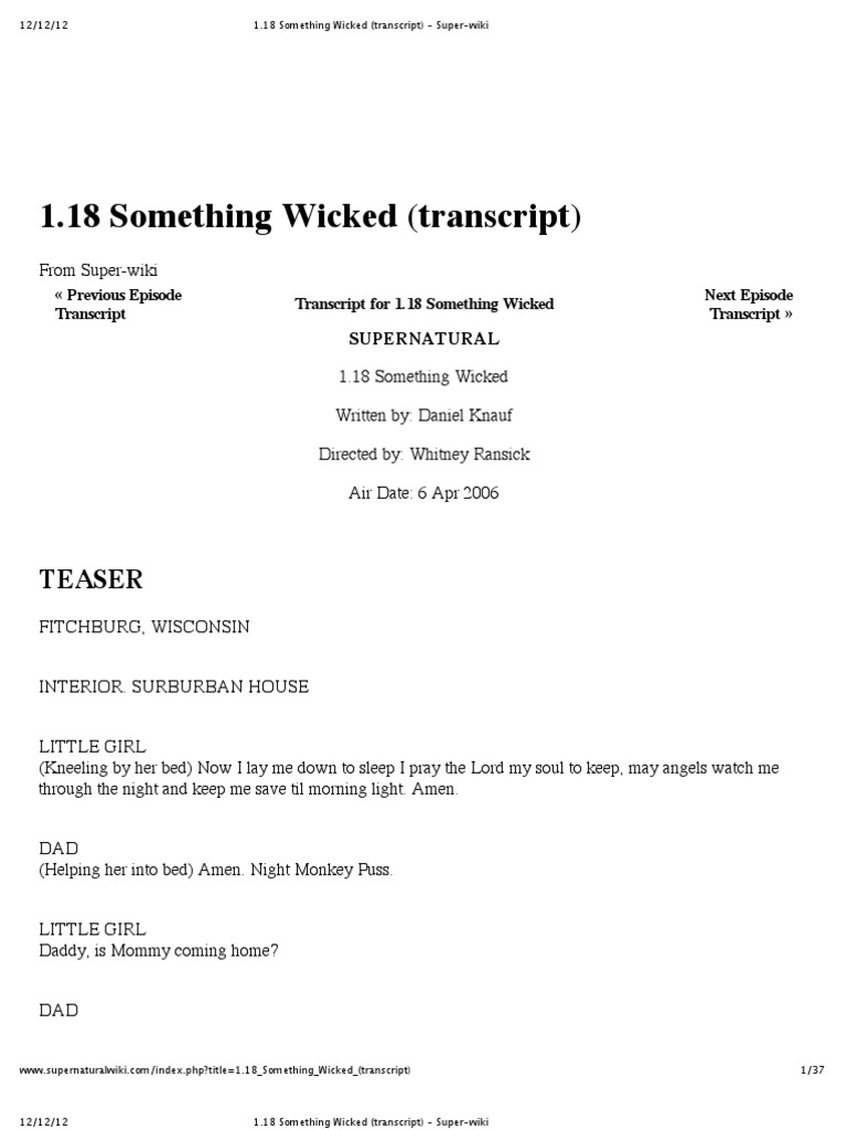 1.18 Something Wicked (Transcript) - Super-Wiki | PDF