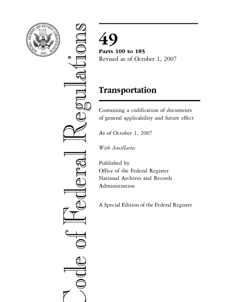 Code of Federal Regulations 49 Parts 100-185 | PDF | United States Code ...