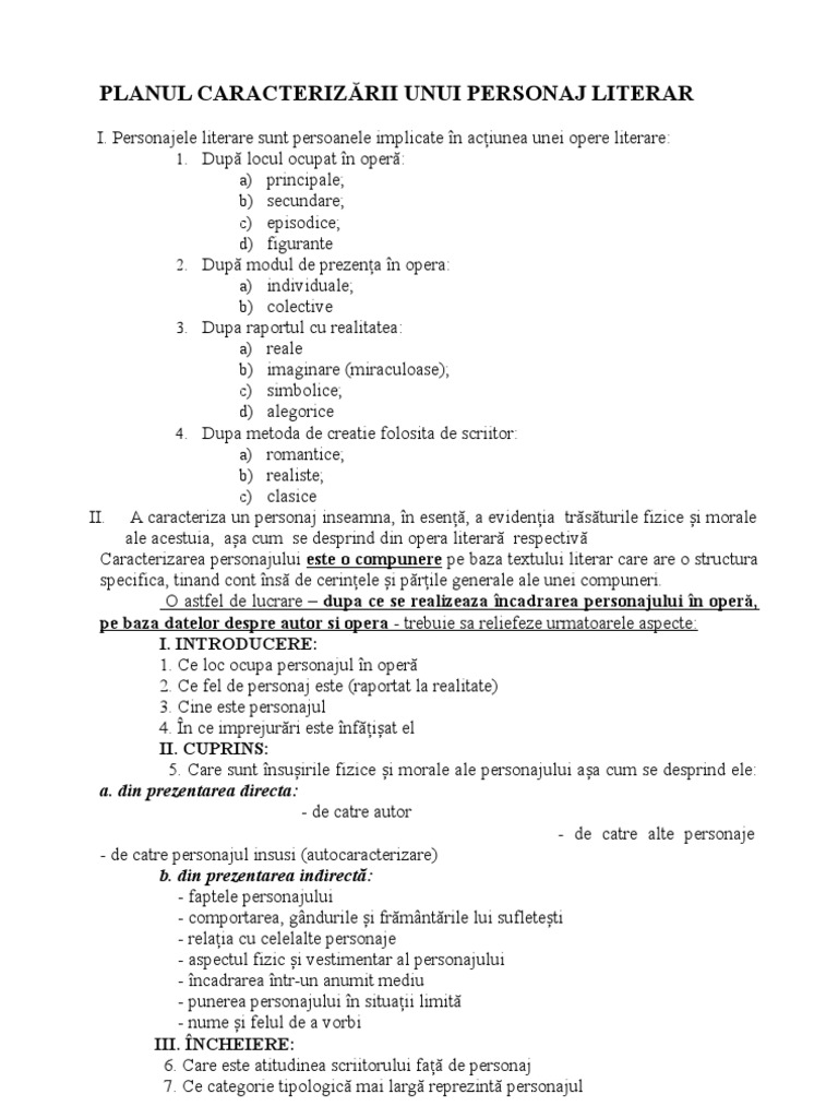 Caracterizare Personaj | PDF