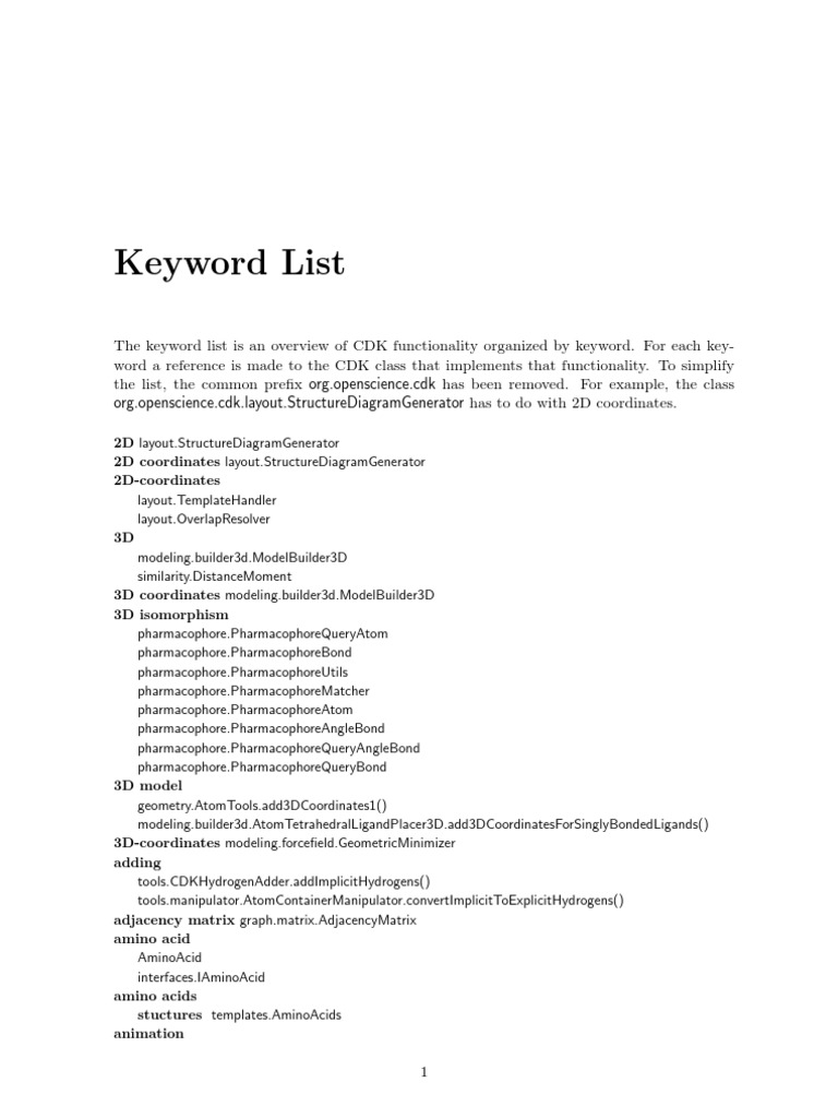 CDK Functions and Class Overview | PDF | Biopolymer | Chemical Bond