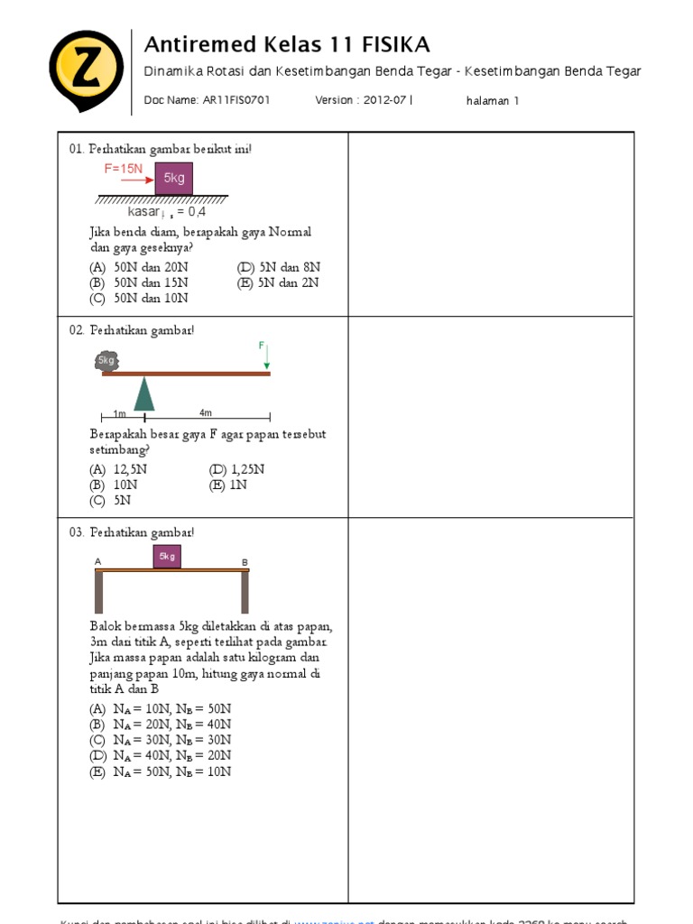 Contoh Soal Dinamika Rotasi Dan Kesetimbangan Benda Tegar