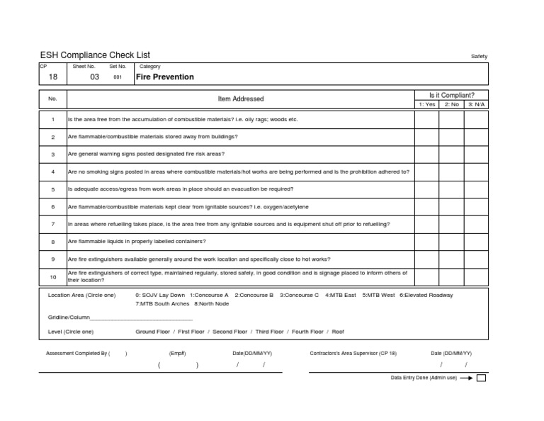 ESH Compliance Check List: Fire Prevention | PDF
