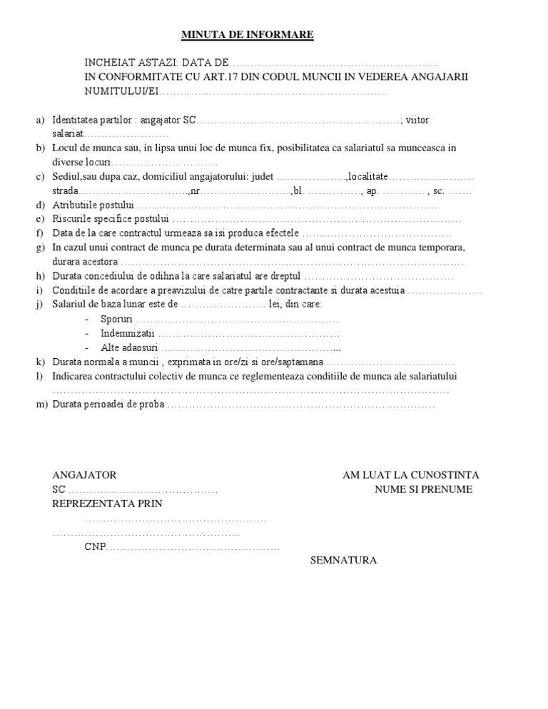 Minuta de Informare Editabil | PDF