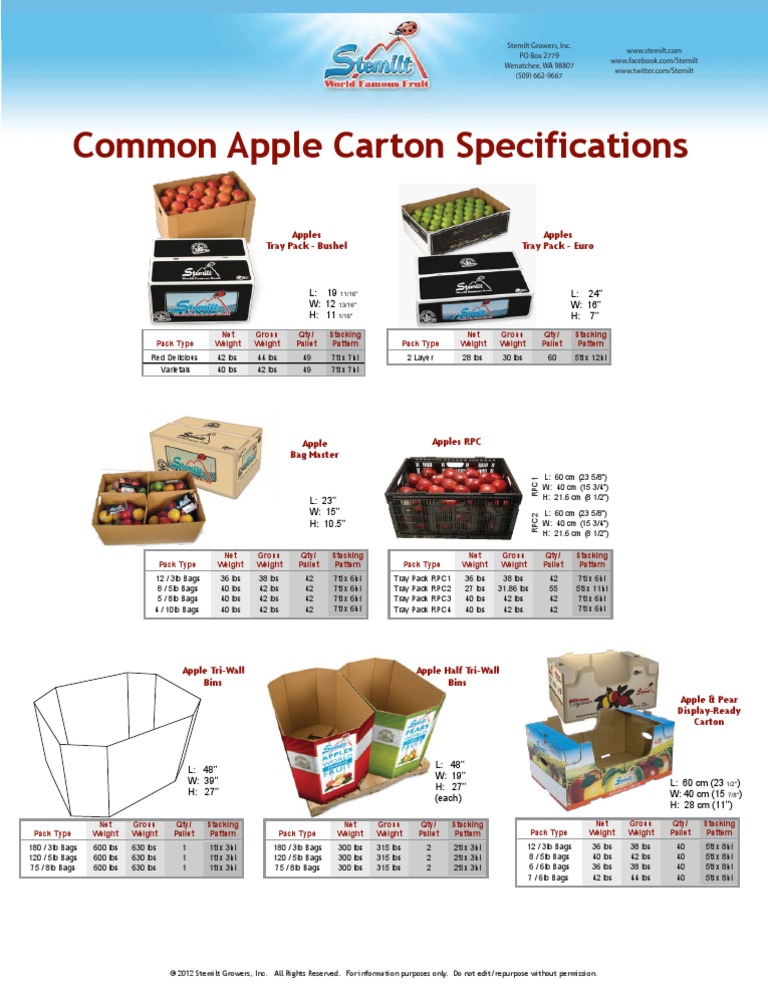 Cartons Apples Specifications | PDF | Cooking, Food & Wine | Home & Garden