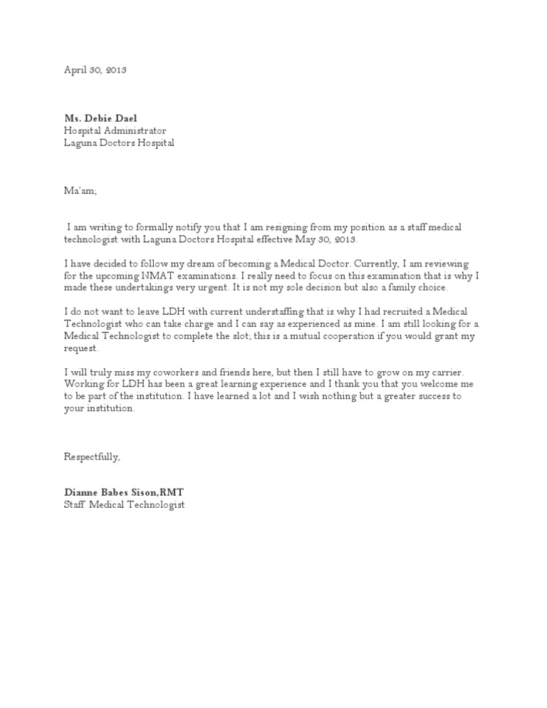 resignation letter | Health Care | Public Health