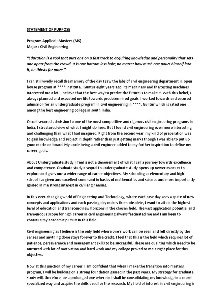 Statement of Purpose | PDF | University And College Admission ...