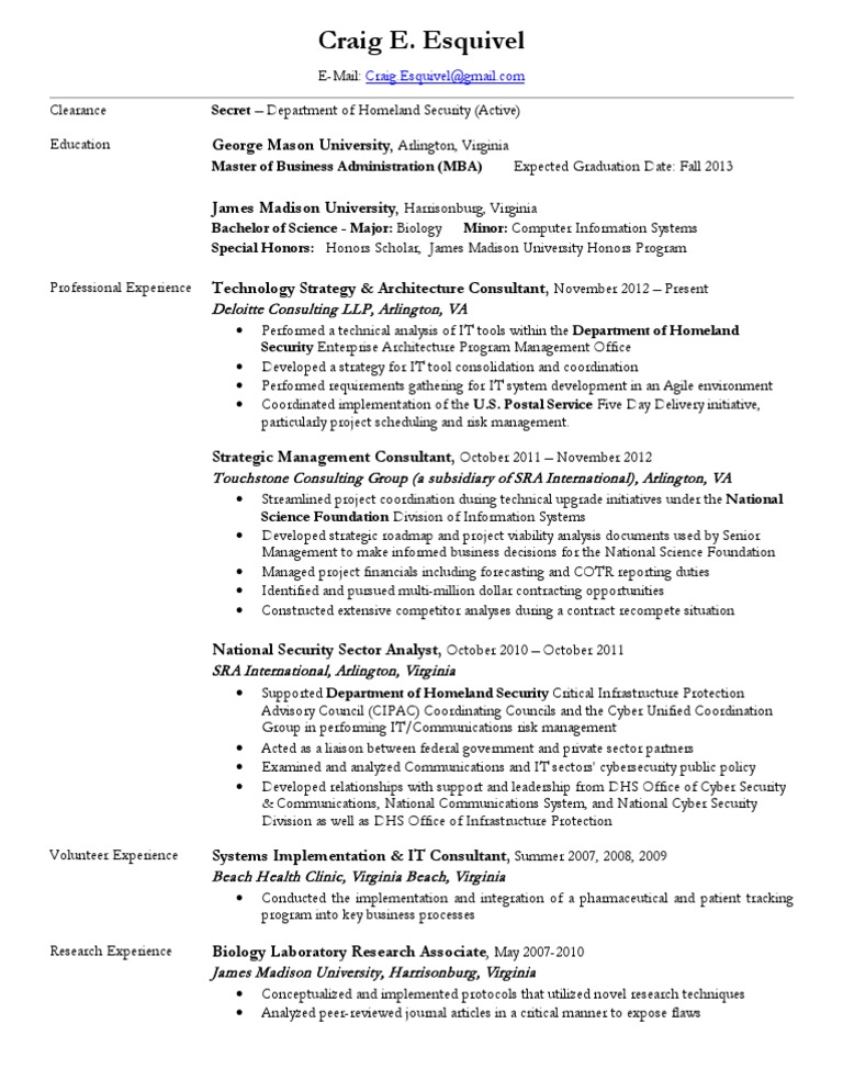 craig esquivel professional resume United States Department Of