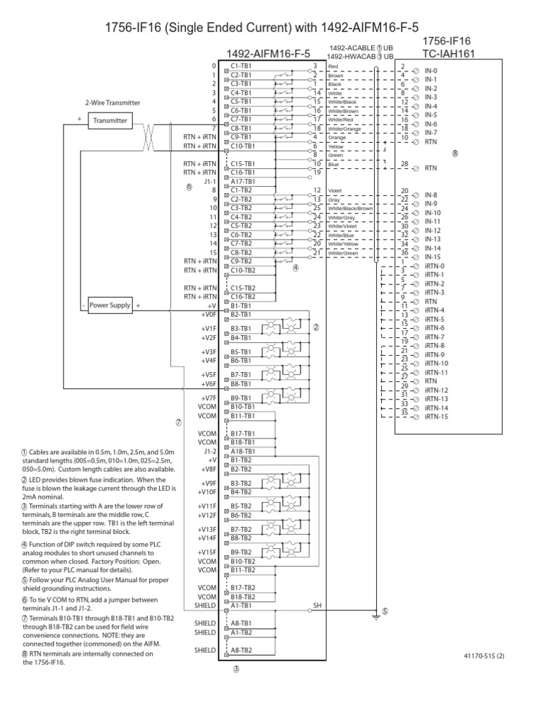 Wiring diagram and installation instructions for a 1756-IF16 single