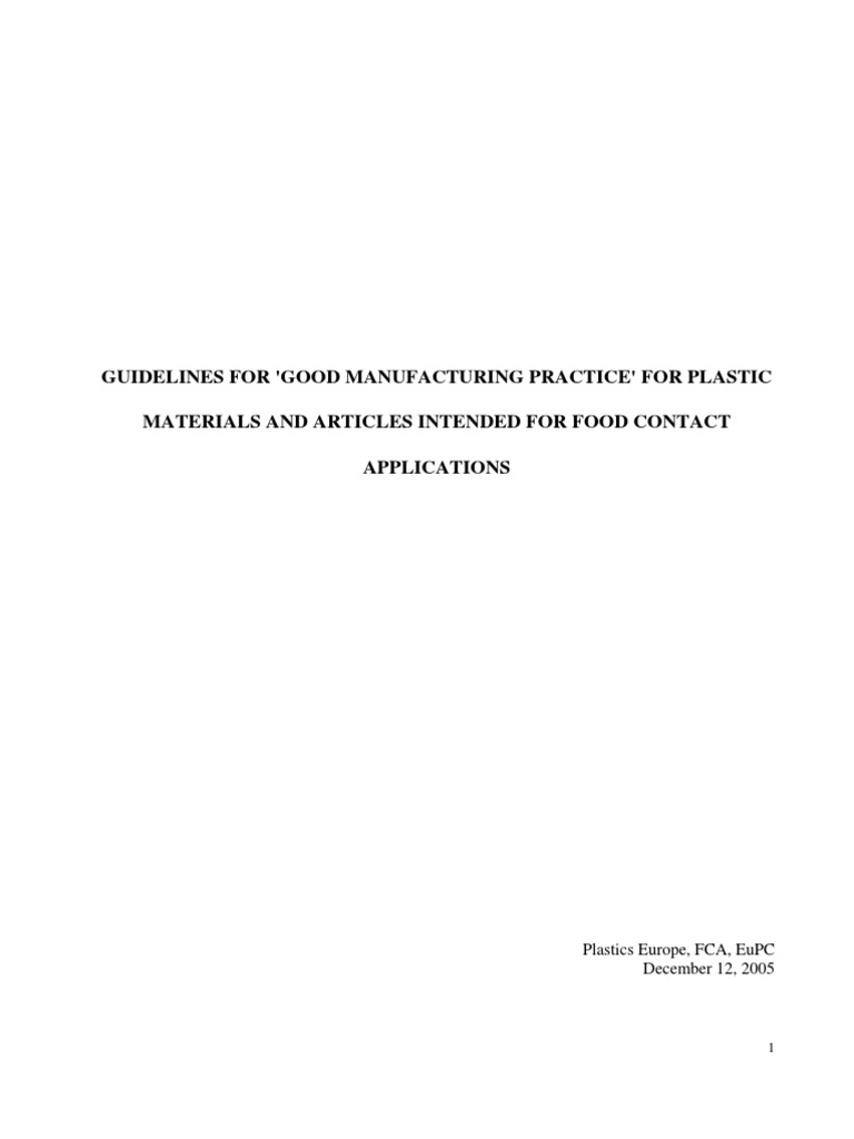 GMP Guidelines for Food Contact Plastics | PDF | Packaging And Labeling ...