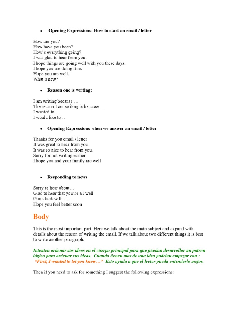 Carta Informal En Ingles