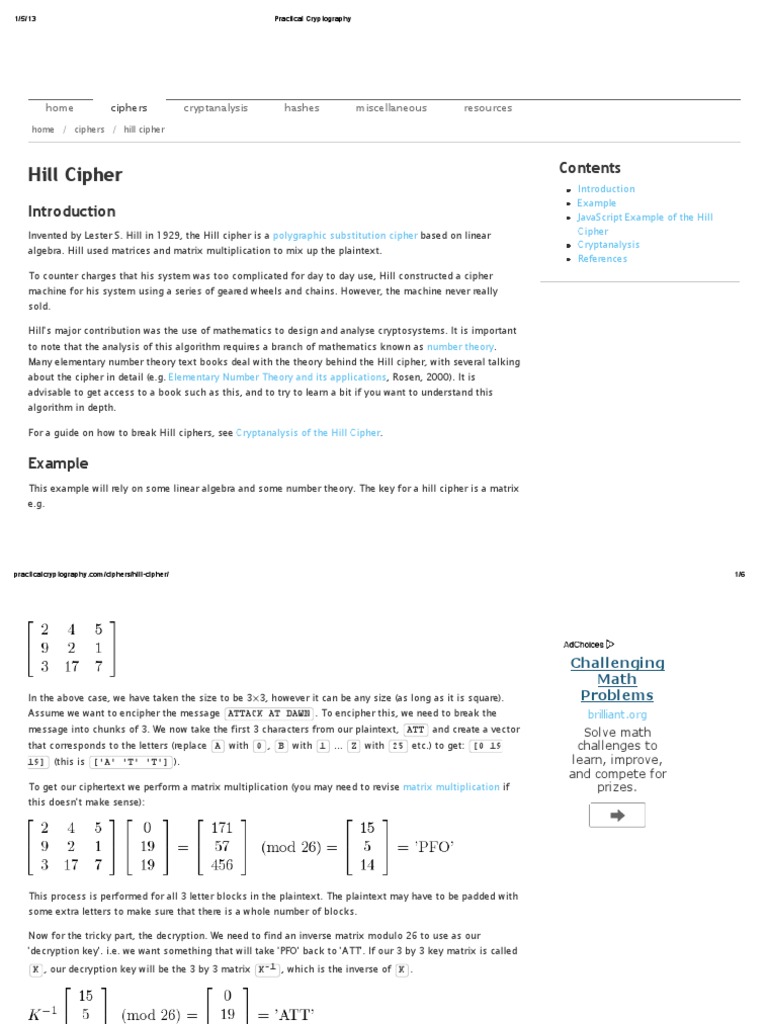 Hill Cipher | PDF | Cryptanalysis | Cipher