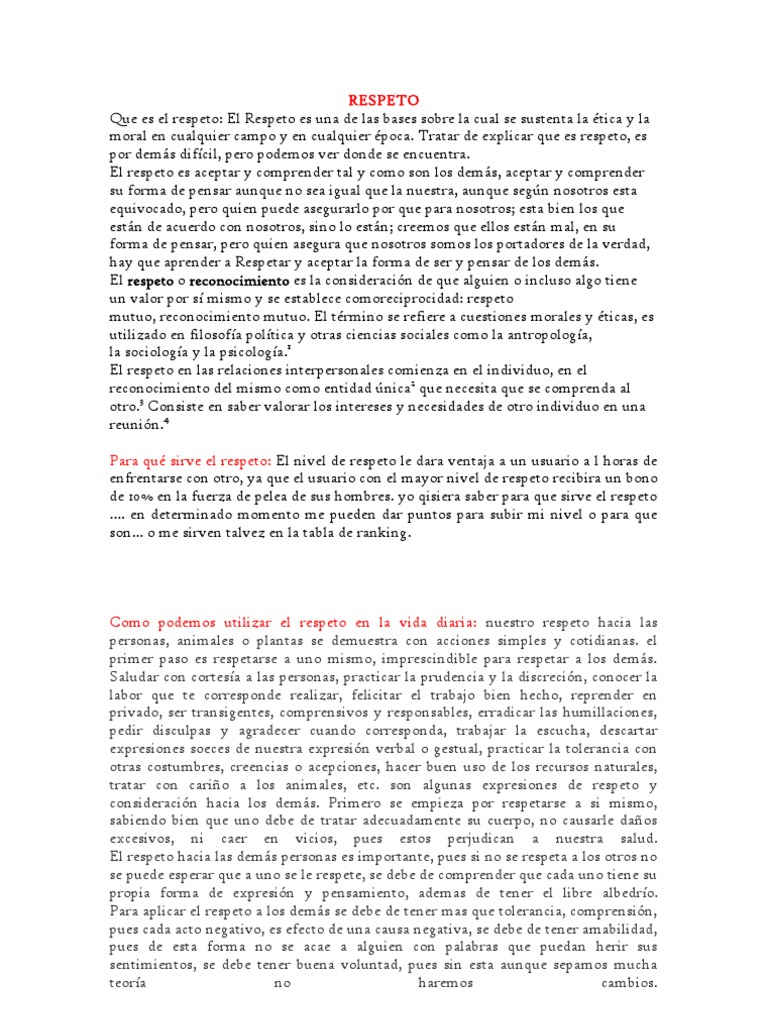 El Valor del Respeto en la Vida Diaria | PDF | Amor | Conceptos ...