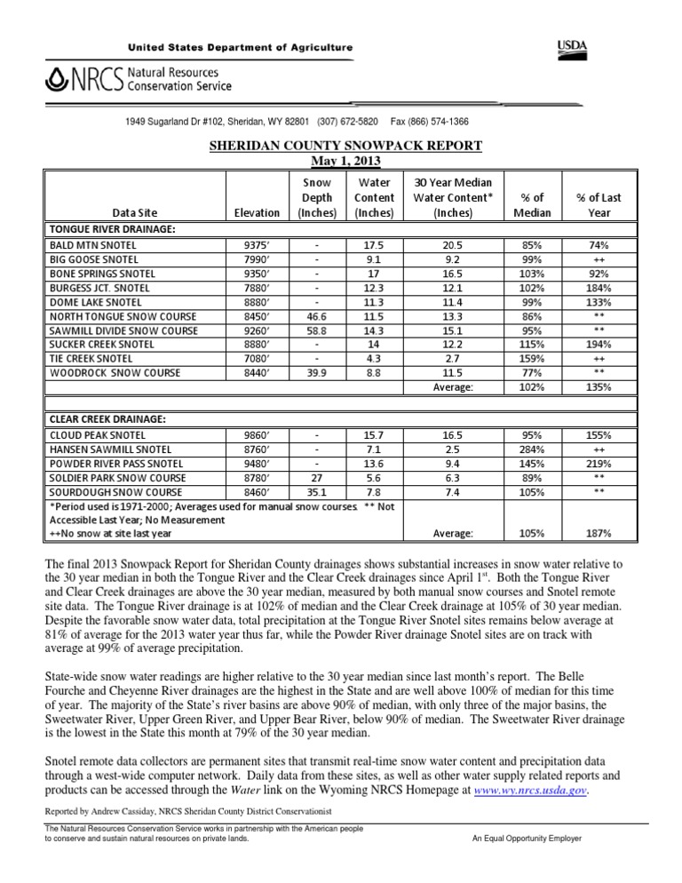 Snow Report 5.1.13 PDF Natural Resources Conservation Service Snow