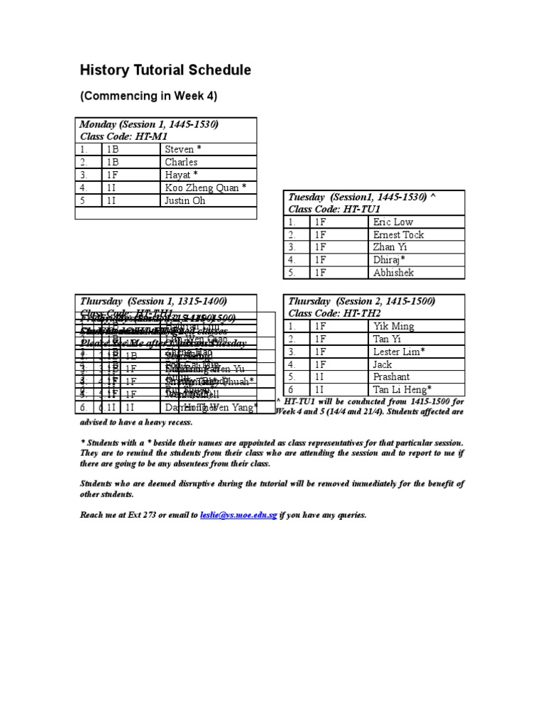 History Tutorial Schedule | PDF | Three Kingdoms