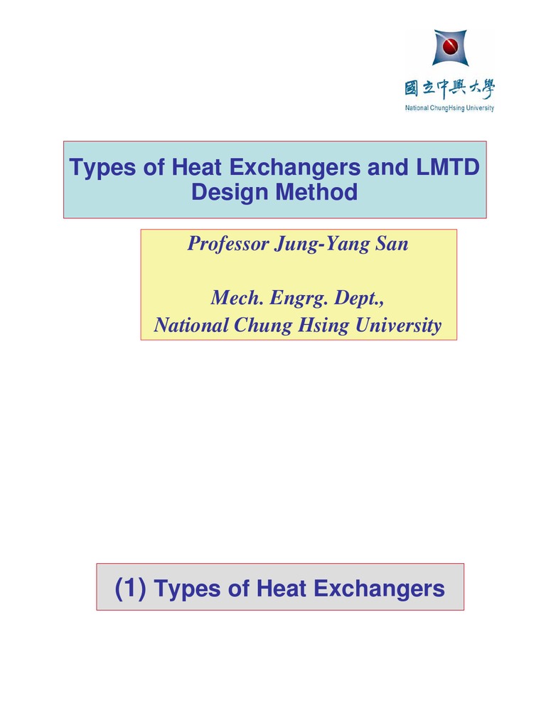 Types of Heat Exchangers and LMTD Design Method PDF Heat Exchanger