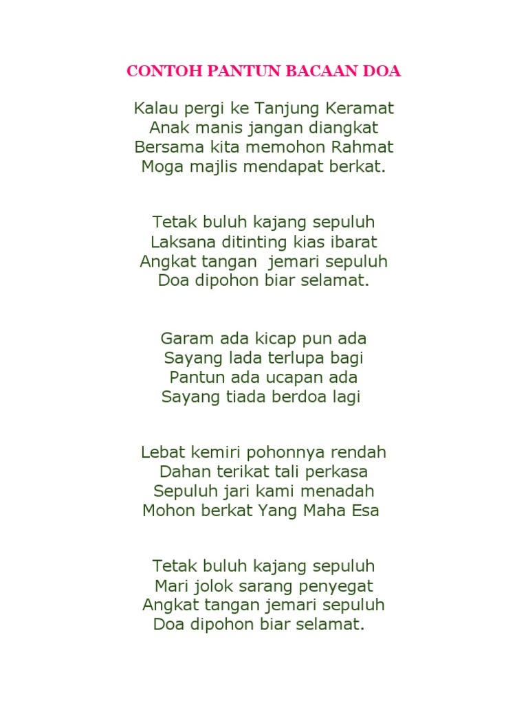 Pantun Untuk Bacaan Doa