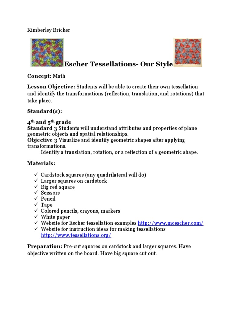 escher tessellations lesson plan | Shape | Geometry