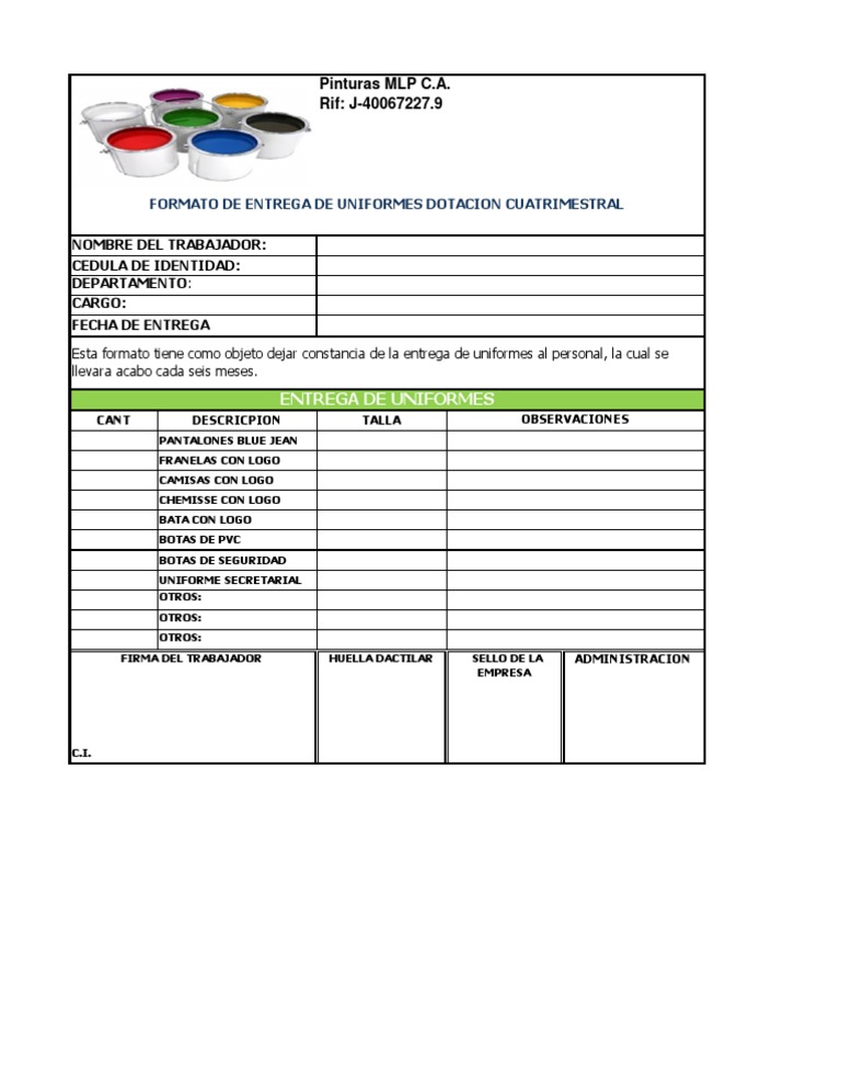 Formato de Entrega de Uniformes