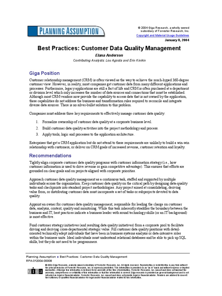 Best Practices - Customer Data Quality Management | PDF | Data Quality ...