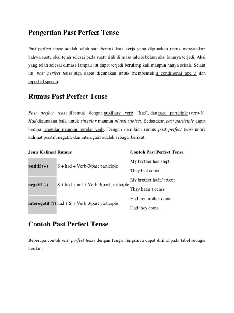 Pengertian Past Perfect Tense