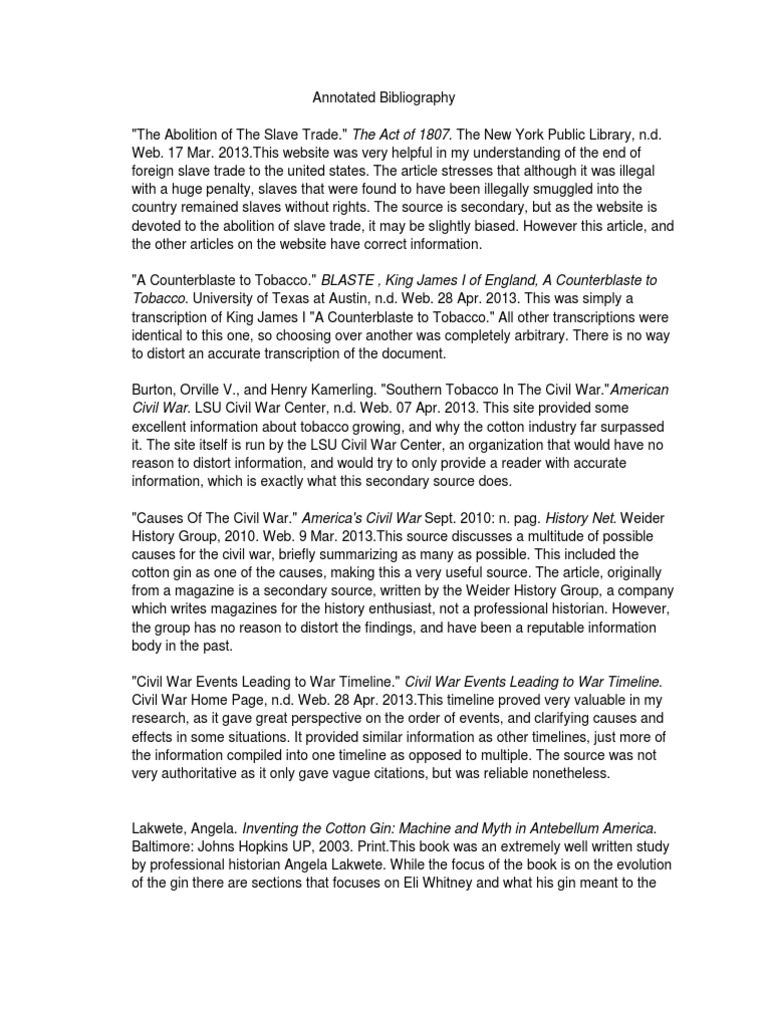 FoACotton Gin Research Project Annotated Citations PDF Cotton