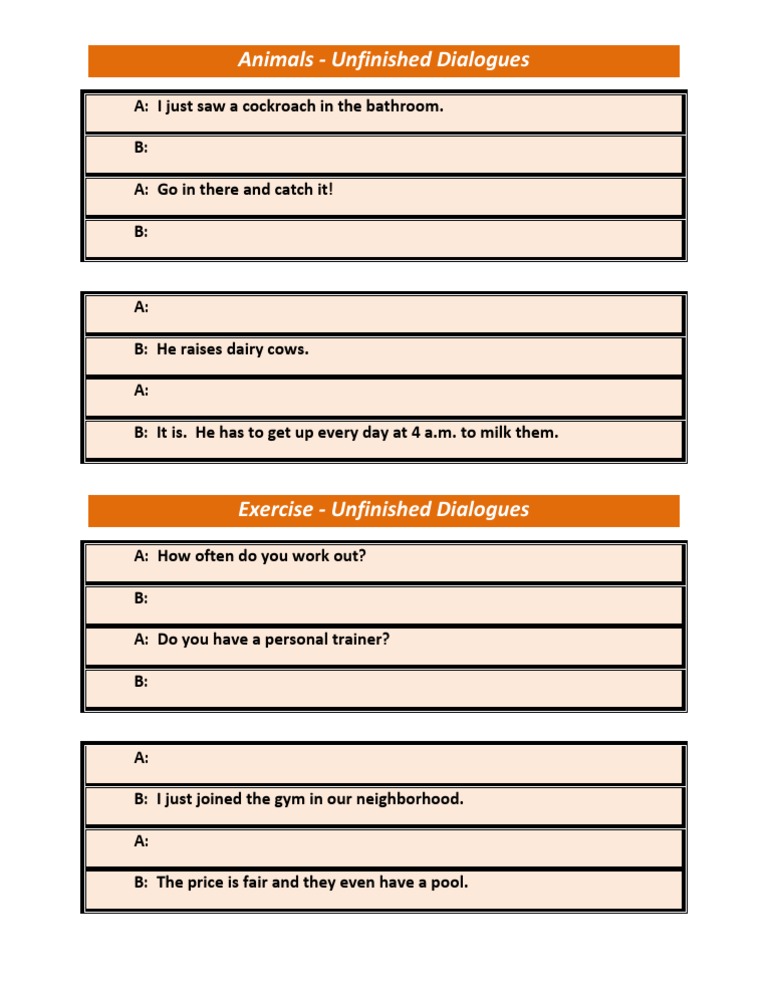 Unfinished Dialogue Activities for ESL | PDF
