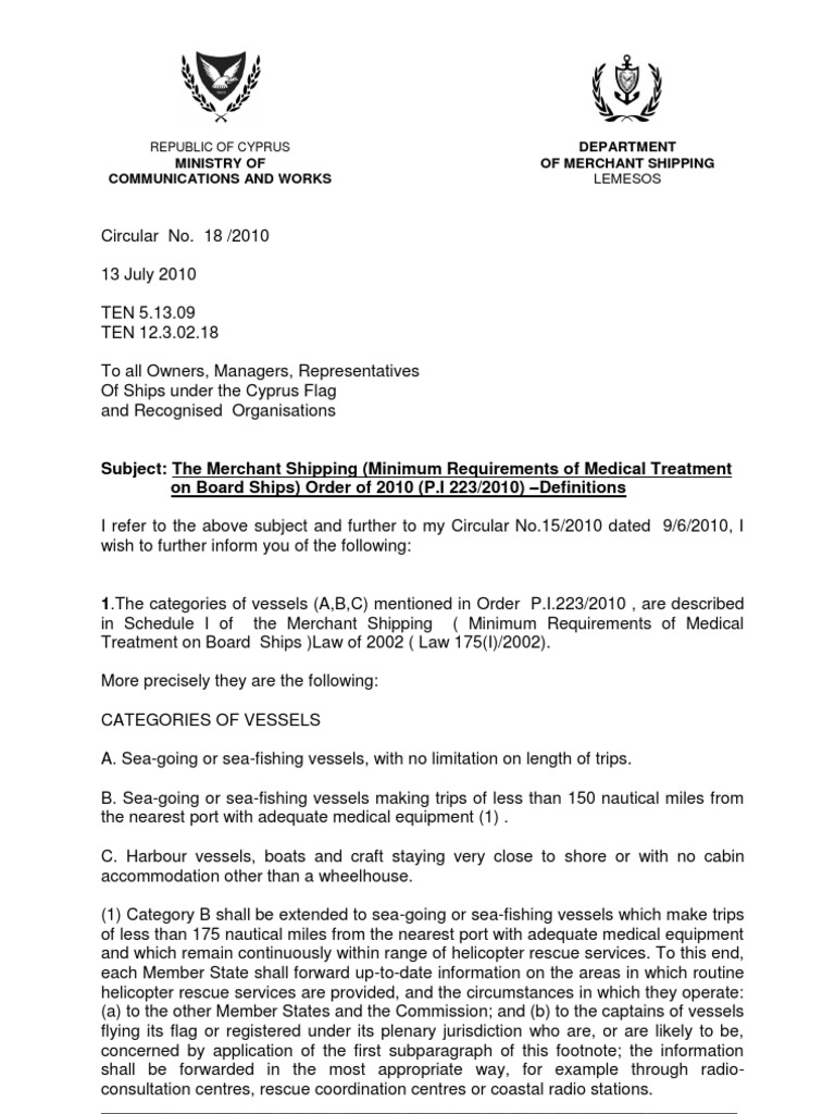 He Merchant Shipping (Minimum Requirements of Medical Treatment On