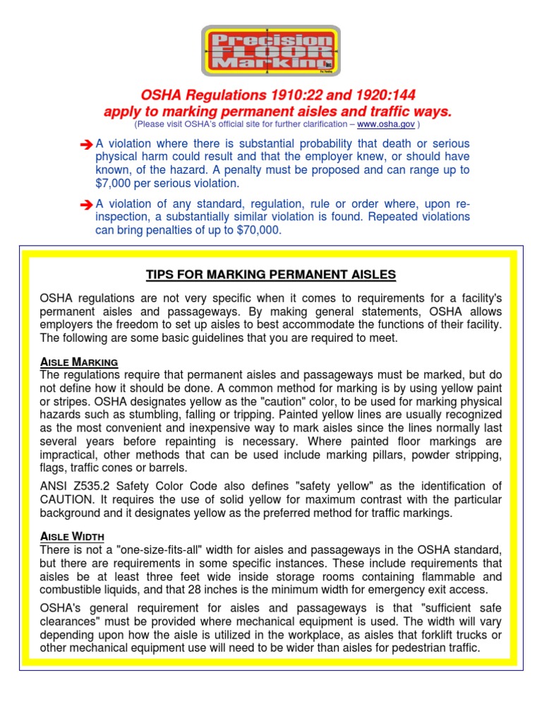 OSHA Aisle Marking Tips PDF Occupational Safety And Health Administration Aisle