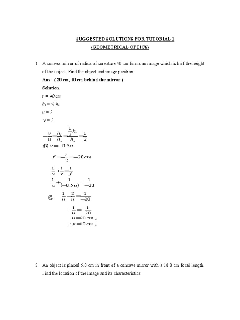 TUTO 1 Geometrical Optics | Download Free PDF | Lens (Optics) | Optics