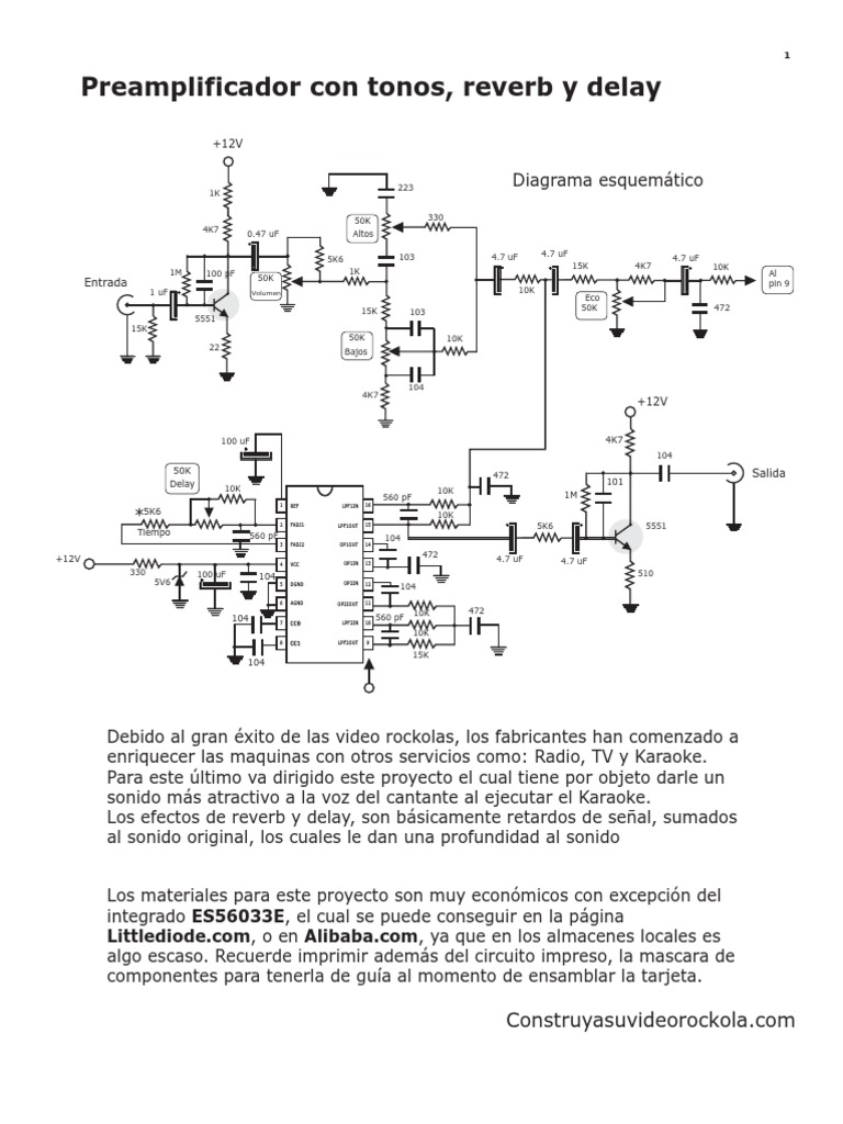 Preamplificador Con Tonos, Reverb y Delay PDF Filtro electronico